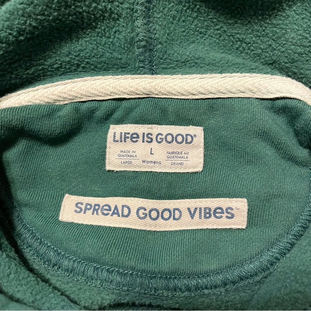 Life Is Good Teal Pullover Hoodie with Multicolor "GOOD VIBES" Graphic - Picture 3 of 10